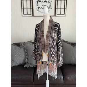 True Colours Animal Print Beaded Bohemian 100% Silk Kimono Cover Up One Size